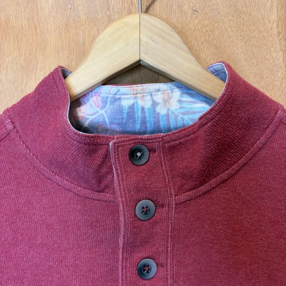 Tommy Bahama Pullover Mens XL Red Quarter Button Knit Sweatshirt Coastal Casual